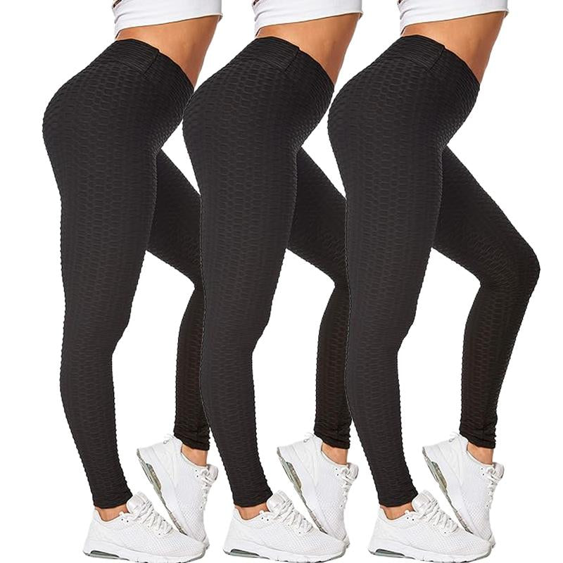 Conjunto De 3 Leggings Para Mujer – Moldea Glúteos, Control De Abdomen Y Fupa, Cintura Alta Con Diseño Cruzado, Compresión Y Comodidad Para Ejercicio Con Tejido Transpirable 3-Pack Compression Butt Sculpting Tummy High Waist Leggings Pants Comfortable