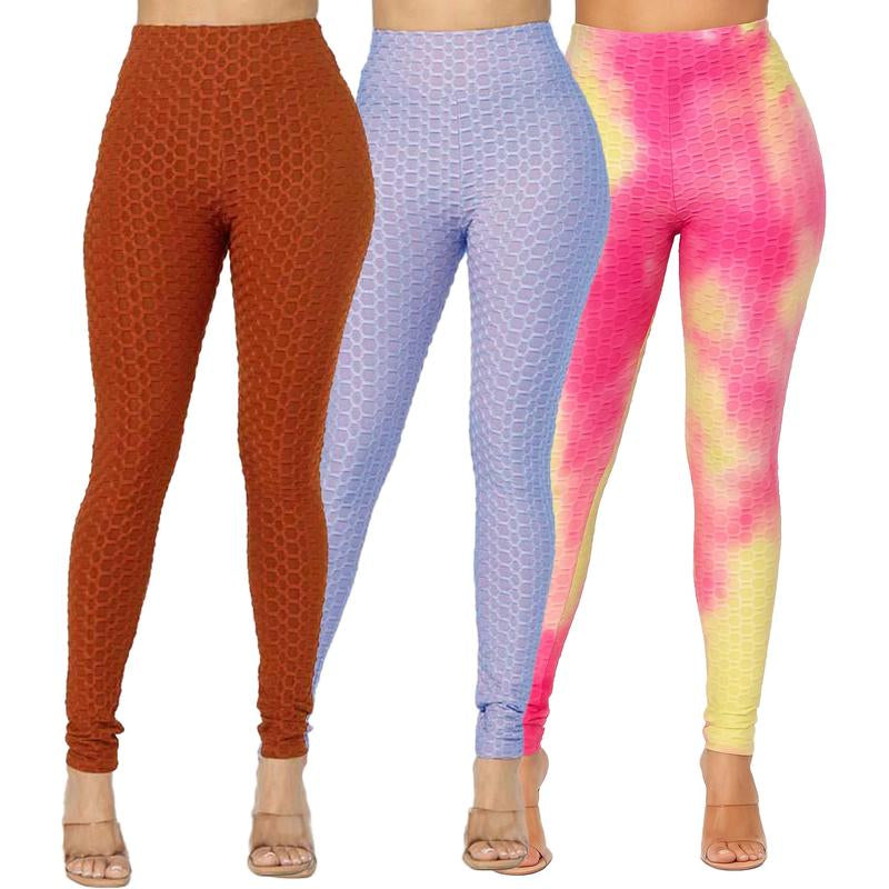 Conjunto De 3 Leggings Para Mujer – Moldea Glúteos, Control De Abdomen Y Fupa, Cintura Alta Con Diseño Cruzado, Compresión Y Comodidad Para Ejercicio Con Tejido Transpirable 3-Pack Compression Butt Sculpting Tummy High Waist Leggings Pants Comfortable