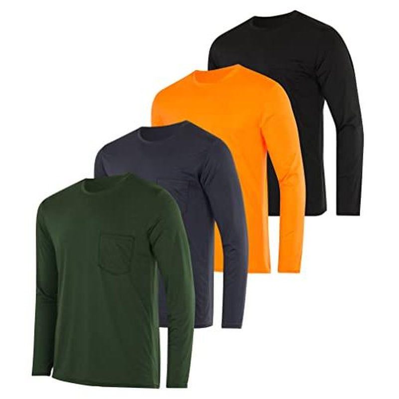 Real Essentials 4 Pack: Men'S Dry-Fit Active Athletic Long Sleeve Pocket Crew T-Shirt Outdoors UPF 50 S-5XLT