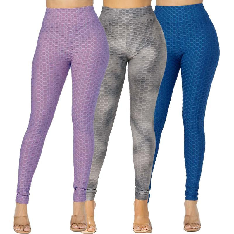 Conjunto De 3 Leggings Para Mujer – Moldea Glúteos, Control De Abdomen Y Fupa, Cintura Alta Con Diseño Cruzado, Compresión Y Comodidad Para Ejercicio Con Tejido Transpirable 3-Pack Compression Butt Sculpting Tummy High Waist Leggings Pants Comfortable