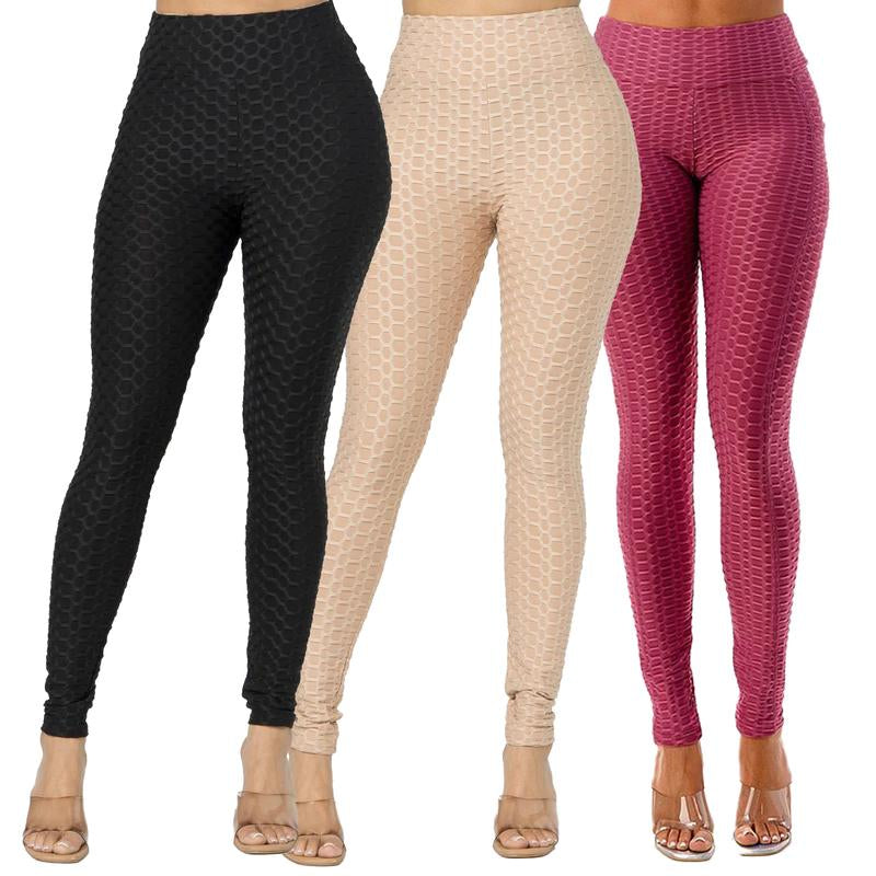 Conjunto De 3 Leggings Para Mujer – Moldea Glúteos, Control De Abdomen Y Fupa, Cintura Alta Con Diseño Cruzado, Compresión Y Comodidad Para Ejercicio Con Tejido Transpirable 3-Pack Compression Butt Sculpting Tummy High Waist Leggings Pants Comfortable
